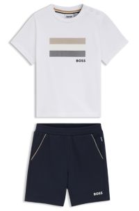 Kids' T-shirt and shorts set with signature-stripe details, Dark Blue