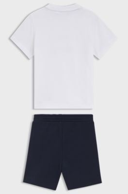 Kids' T-shirt and shorts set with signature-stripe details, Dark Blue