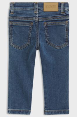 Kids' jeans in knitted blue stretch denim, Blue