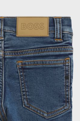 Kids' jeans in knitted blue stretch denim, Blue