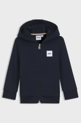 Sweat &agrave; capuche zipp&eacute; enfant en coton m&eacute;lang&eacute;, Bleu fonc&eacute;