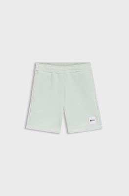 Kids' fleece shorts with logo label, Light Green