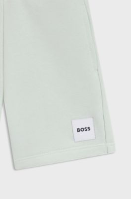Kids' fleece shorts with logo label, Light Green