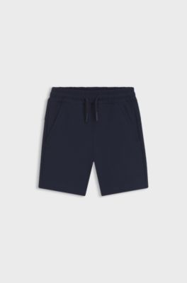 Shorts bambini in pile elasticizzato effetto stropicciato, Blu scuro