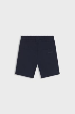 Shorts bambini in pile elasticizzato effetto stropicciato, Blu scuro