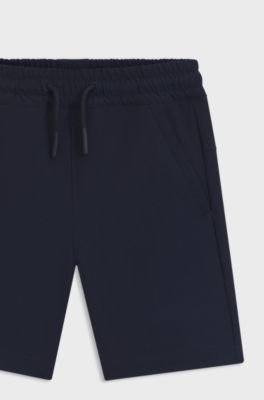 Shorts bambini in pile elasticizzato effetto stropicciato, Blu scuro