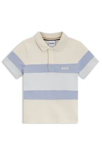 Kids' stretch-cotton polo shirt with colour-block stripes, Light Beige