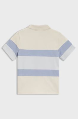 Kids' stretch-cotton polo shirt with colour-block stripes, Light Beige
