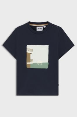 Kids' T-shirt in cotton jersey with logo graphic, Dark Blue