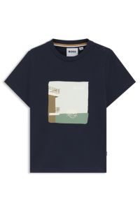 T-shirt bambini in jersey di cotone con grafica con logo, Blu scuro