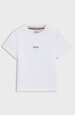 T-shirt in cotone per bambini con grafica con logo sulla parte posteriore, Bianco