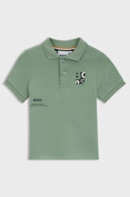Kids' polo shirt in cotton piqu&eacute; with logo artwork, Green