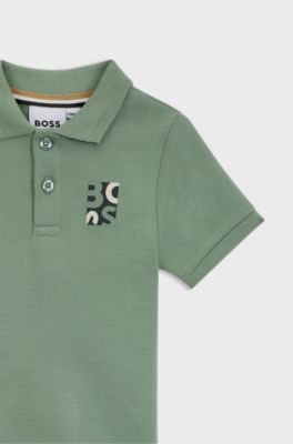 Kids' polo shirt in cotton piqu&eacute; with logo artwork, Green