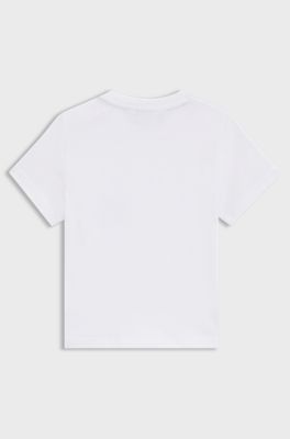 Kids' T-shirt in cotton with signature-stripe pocket, White