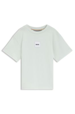 Kids' loose-fit T-shirt in cotton with logo label, Light Green