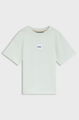 Kids' loose-fit T-shirt in cotton with logo label, Light Green