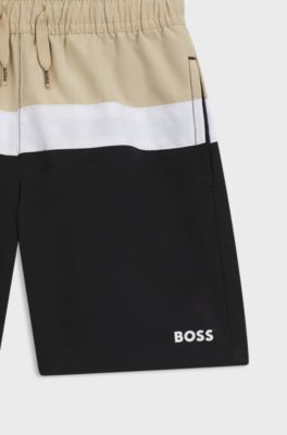 Kids' swim shorts with colour-blocking, Patterned