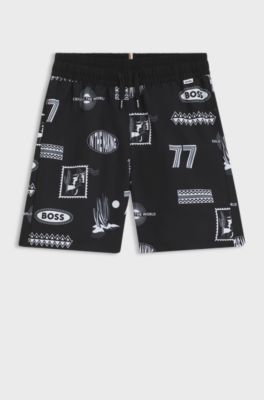 Zwemshort voor kinderen met creatief artwork, Zwart