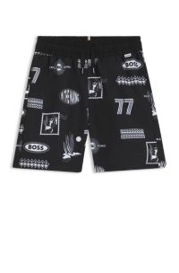 Zwemshort voor kinderen met creatief artwork, Zwart