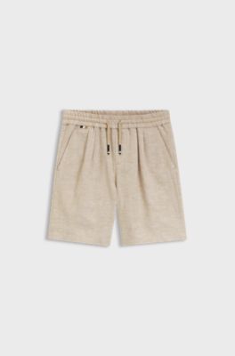 Kindershort van een linnenblend met trekkoord in de taille, Beige