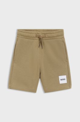 Kids' fleece shorts with logo label, Brown