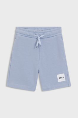 Shorts in pile bambini con etichetta con logo, Blu