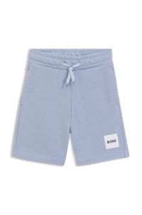 Kids' fleece shorts with logo label, Blue
