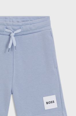 Shorts in pile bambini con etichetta con logo, Blu