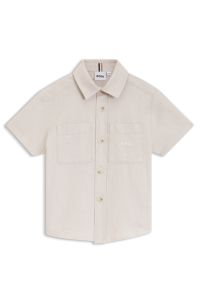Chemise enfant en lin et en coton &agrave; logo brod&eacute;, Beige clair