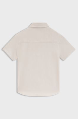 Maglietta bambini in lino e cotone con logo ricamato, Beige chiaro