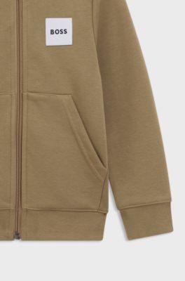Kids' zip-up hoodie with logo label, Brown