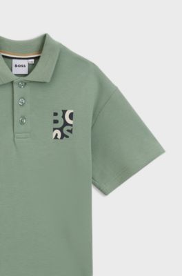 Kids' oversized-fit polo shirt with logo artwork, Green