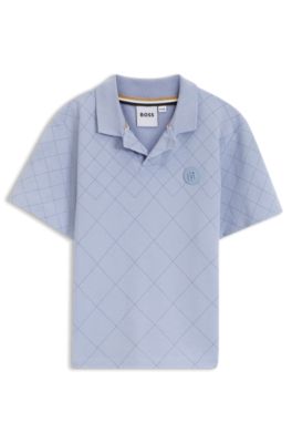 Kids' polo shirt in quilted-effect stretch cotton, Blue