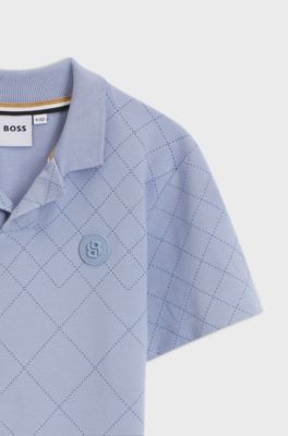Kids' polo shirt in quilted-effect stretch cotton, Blue