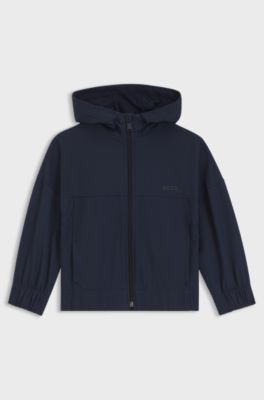 Felpa con cappuccio e zip in pile elasticizzato per bambini, Blu scuro
