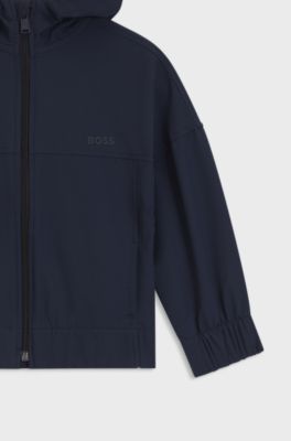 Felpa con cappuccio e zip in pile elasticizzato per bambini, Blu scuro