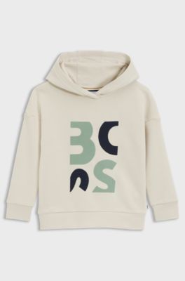 Felpa con cappuccio in pile per bambini con grafico del logo, Beige chiaro