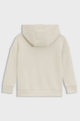 Felpa con cappuccio in pile per bambini con grafico del logo, Beige chiaro