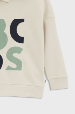 Felpa con cappuccio in pile per bambini con grafico del logo, Beige chiaro