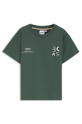 Kids' loose-fit T-shirt in cotton with logo artwork, Green