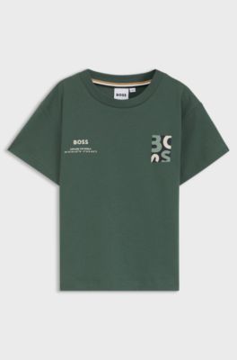 Kids' loose-fit T-shirt in cotton with logo artwork, Green