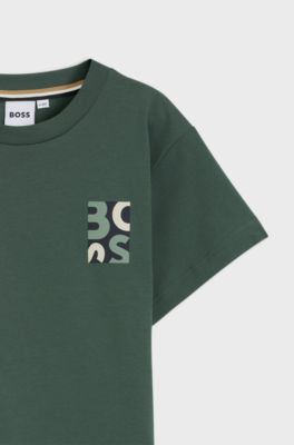 Kids' loose-fit T-shirt in cotton with logo artwork, Green