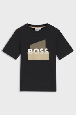 Camiseta para ni&ntilde;os en algod&oacute;n con gr&aacute;fico de logo, Negro