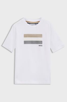 Kids' T-shirt in cotton with signature-stripe logo artwork, White