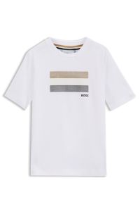 Kids' T-shirt in cotton with signature-stripe logo artwork, White