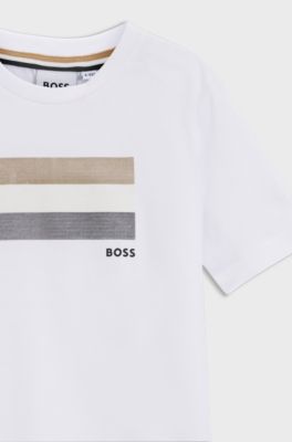 Kids' T-shirt in cotton with signature-stripe logo artwork, White
