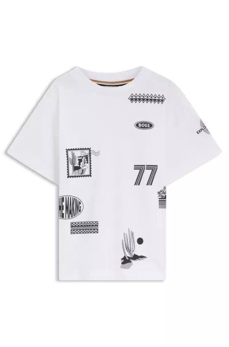 Loose-Fit T-Shirt für Kinder aus Baumwolle mit Badge-Prints