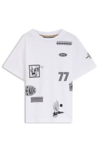 Kids' loose-fit T-shirt in cotton with printed badges, White