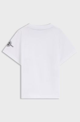 Loose-Fit T-Shirt f&uuml;r Kinder aus Baumwolle mit Badge-Prints, Wei&szlig;