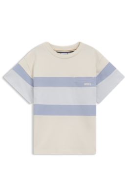 Kids' loose-fit T-shirt with colour-block stripes, Light Beige